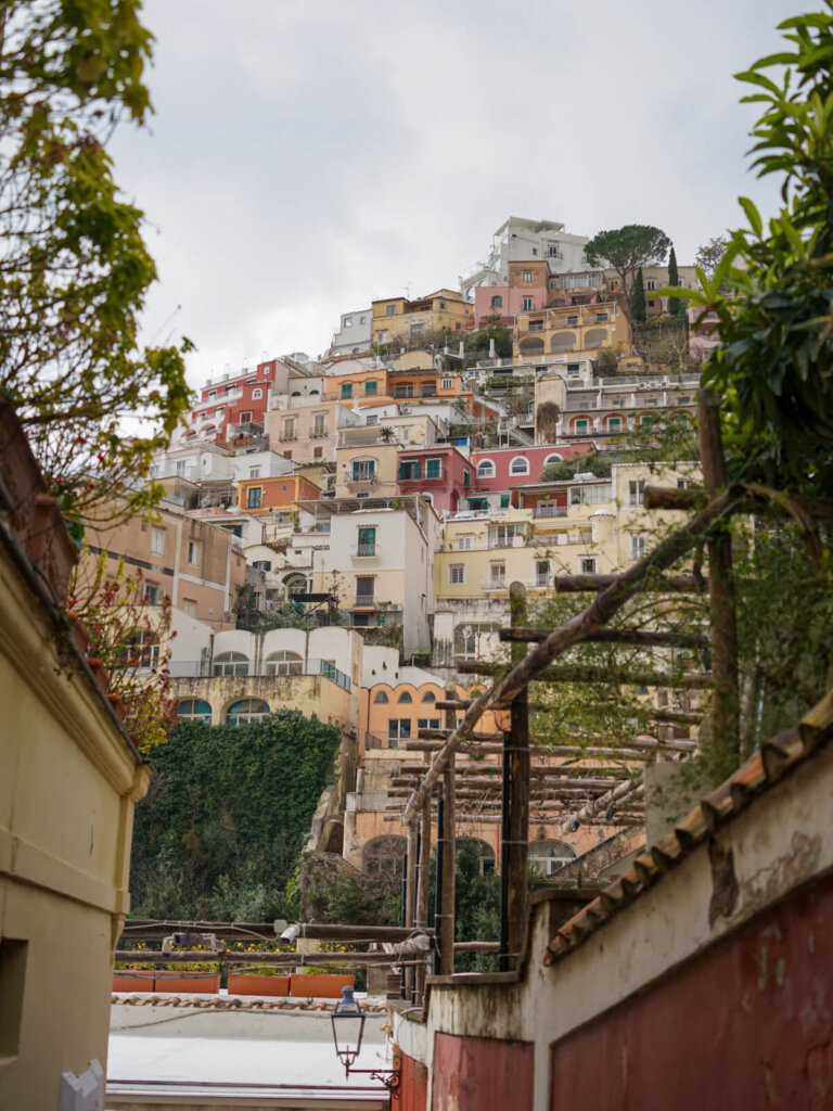Cloudy sky and the colorful houses of Positano