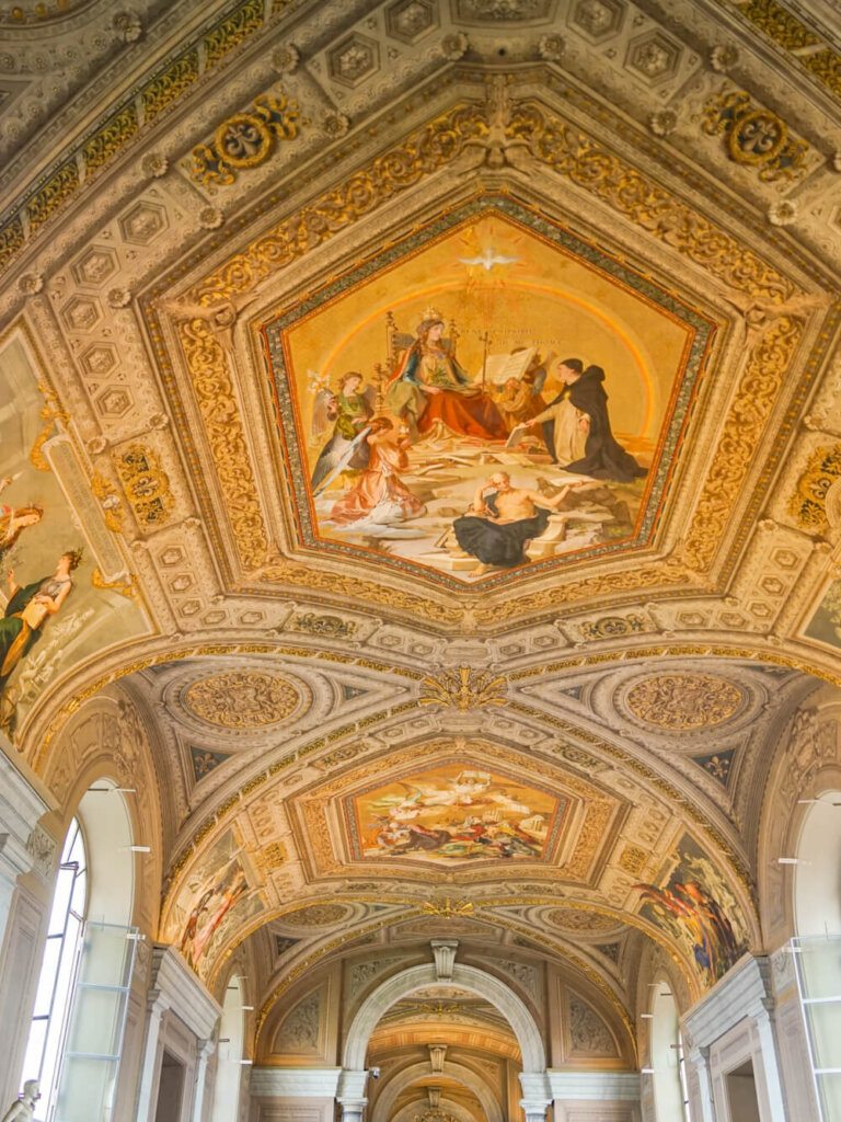 View of one of the ceilings in the vatican with beautiful trompe l'oiel (trick the eye) painting details