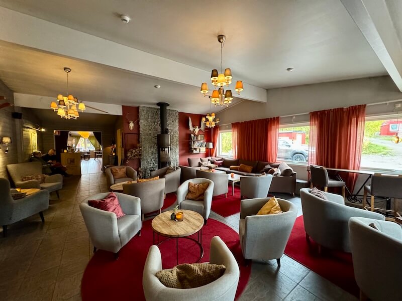 The cozy interior area of Abisko Mountain Lodge