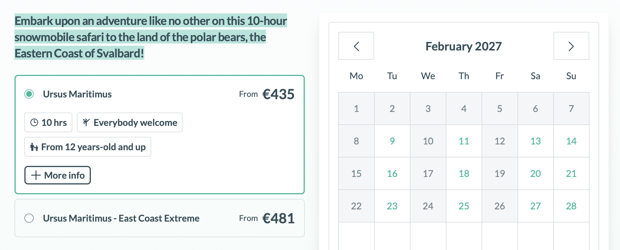 Prices and date availability for a tour in Svalbard