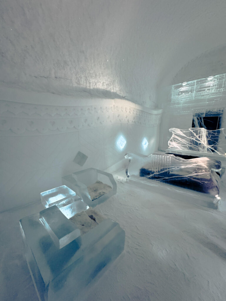 An ice room in the 365 year-round ice hotel in Sweden in Jukkasjarvi