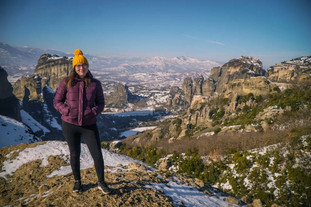 Allison Green, author of the article, visiting Meteora during the winter months