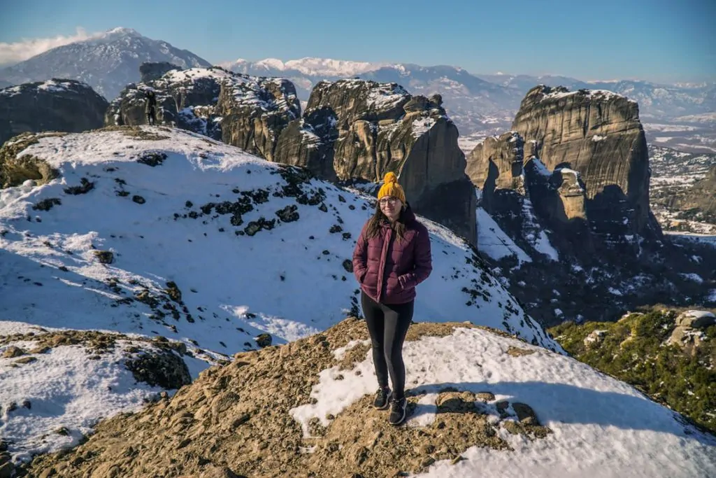 Allison Green on her tour in Meteora while visiting in a January winter day