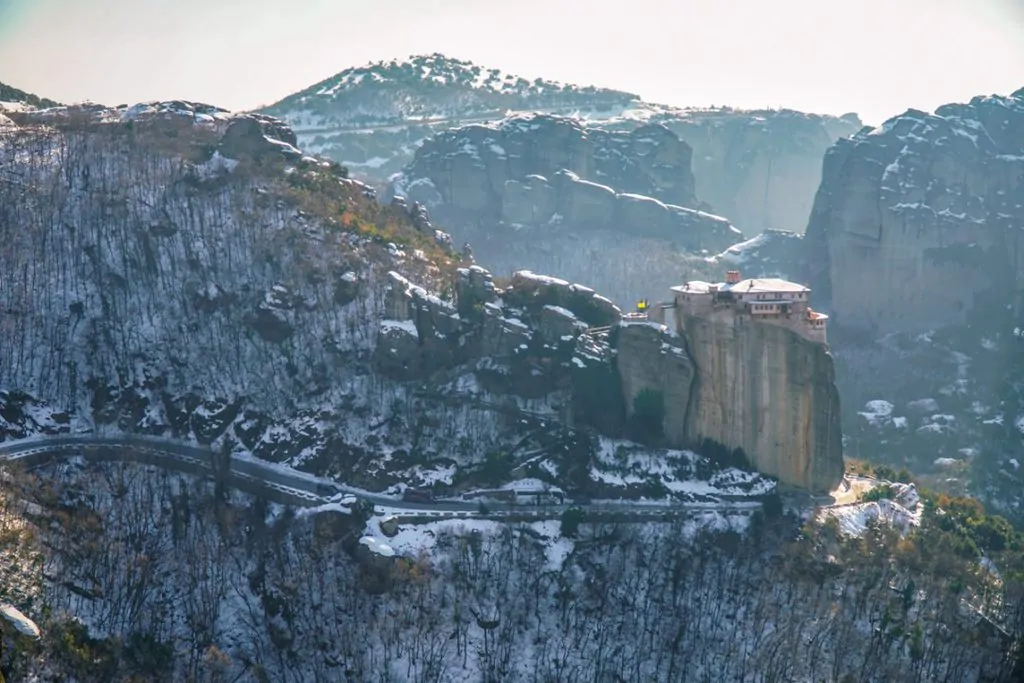 Winding roads of Meteora in the winter