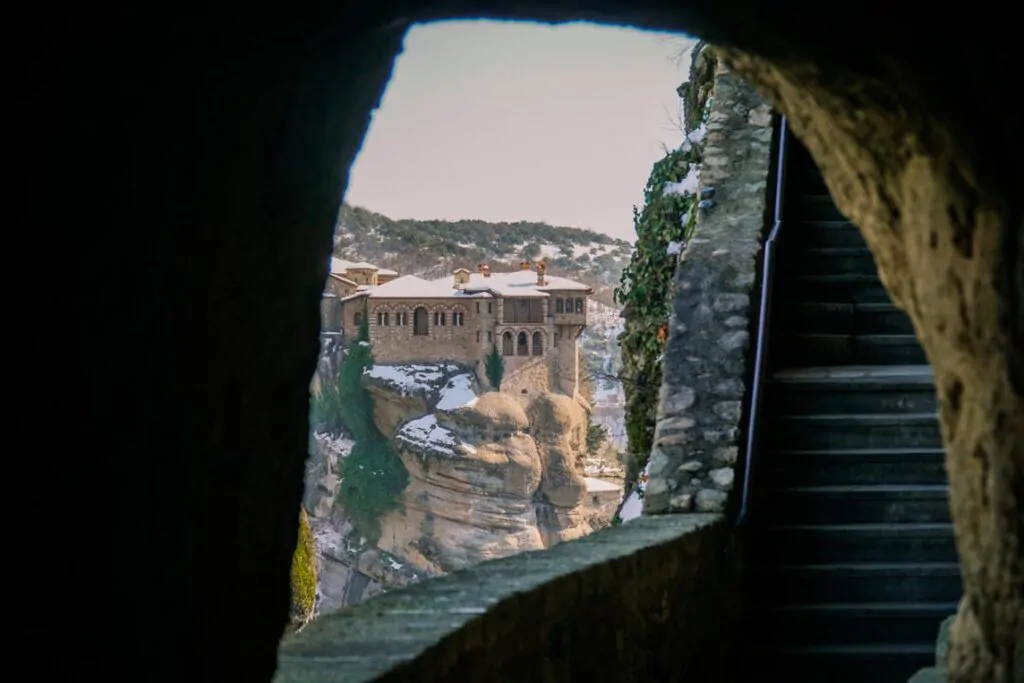 Views of one of Meteora's monasteries as seen from the other monastery