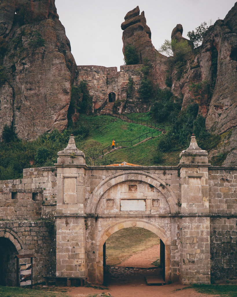 View of the main gate at Belogradchik fortress on a cloudy day