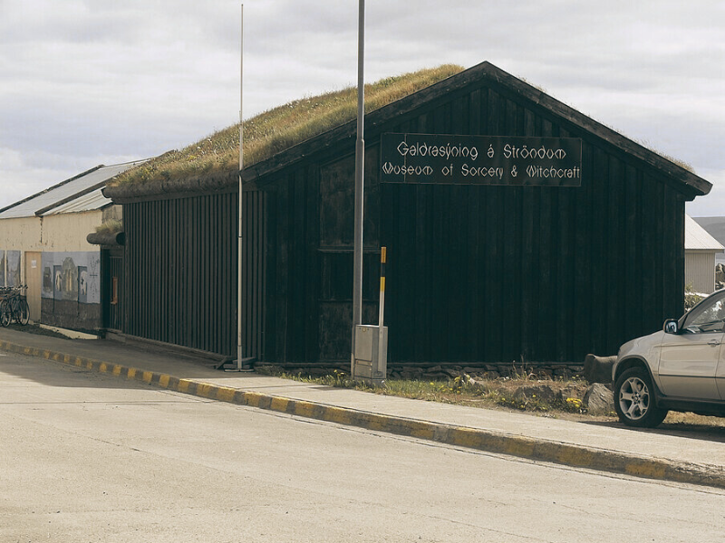 Museum in Holmavik (black building) dedicated to witchcraft.