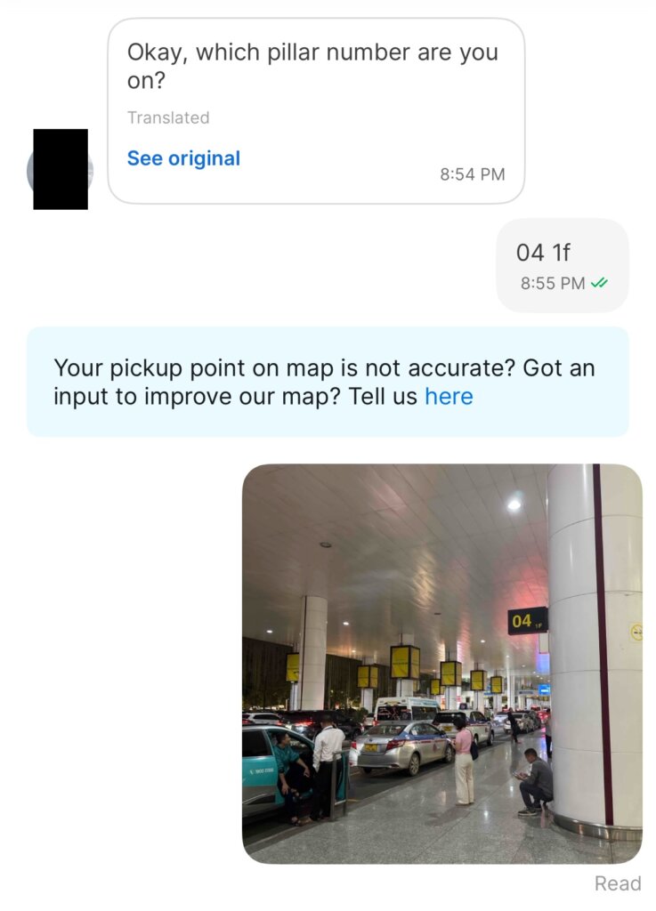 Text from a Grab driver