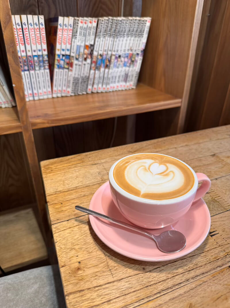A coffee in a pink cup at a cafe in Ba Dinh Hanoi