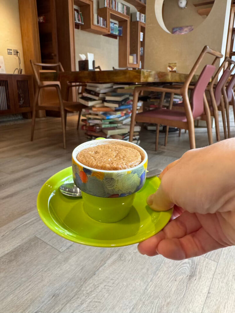 Cute coffee cup in an aesthetic cafe