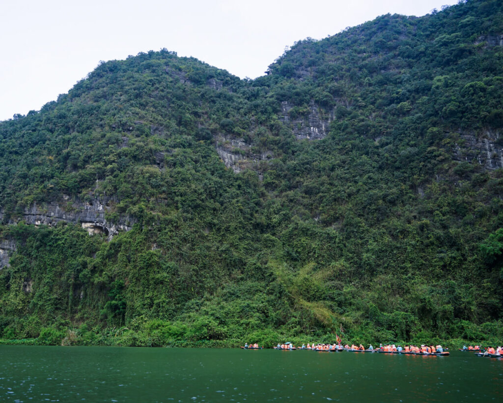 Trang An river with lots of karst and boats