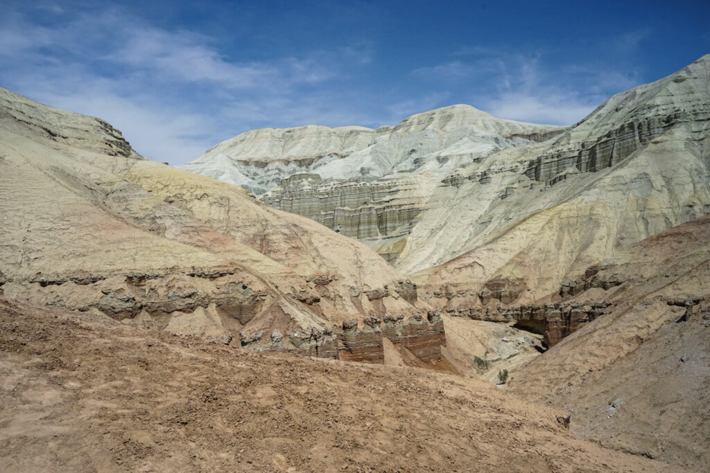 View of the Aktau mountains with a valley going through it