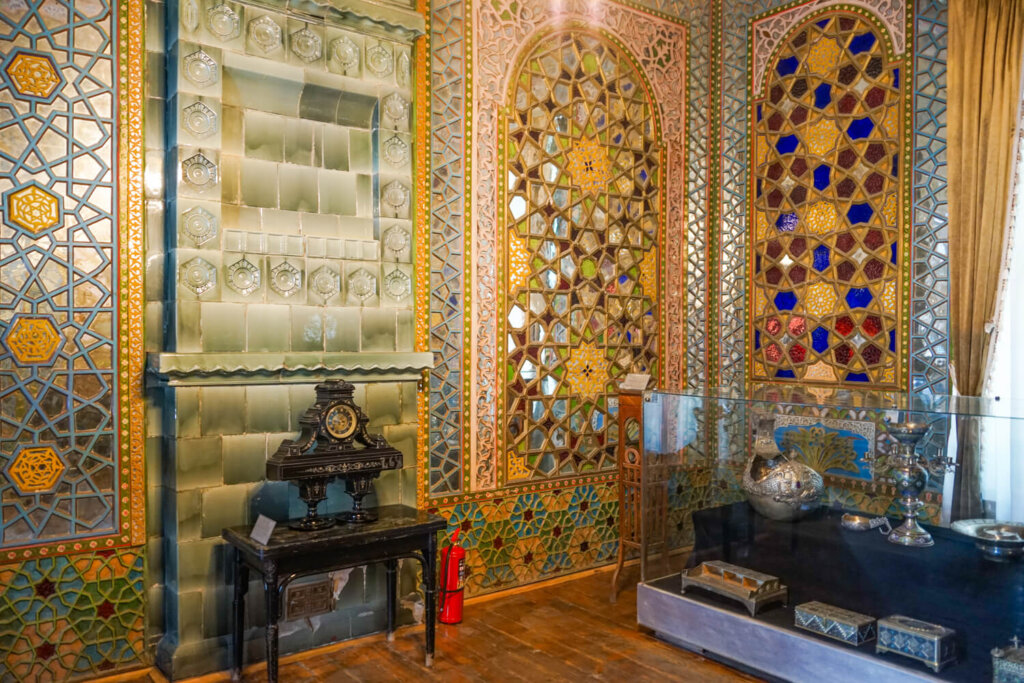 Interior of the Bukhara summer palace interior with beautiful ornate details and applied arts within