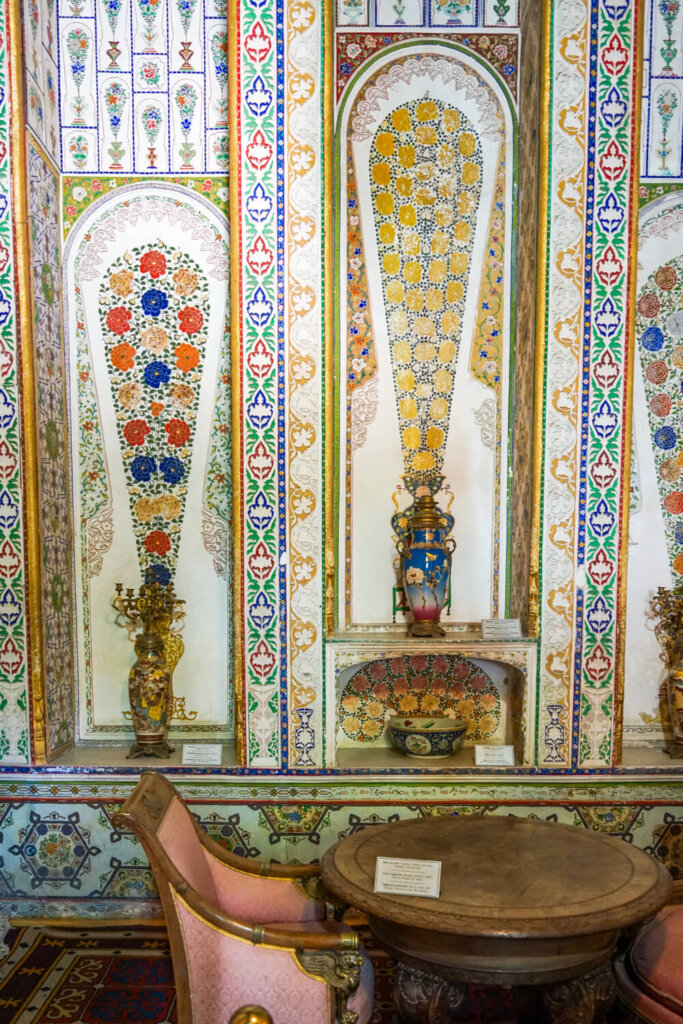 Interesting wall paintings and detail work in one of the rooms of the main palace