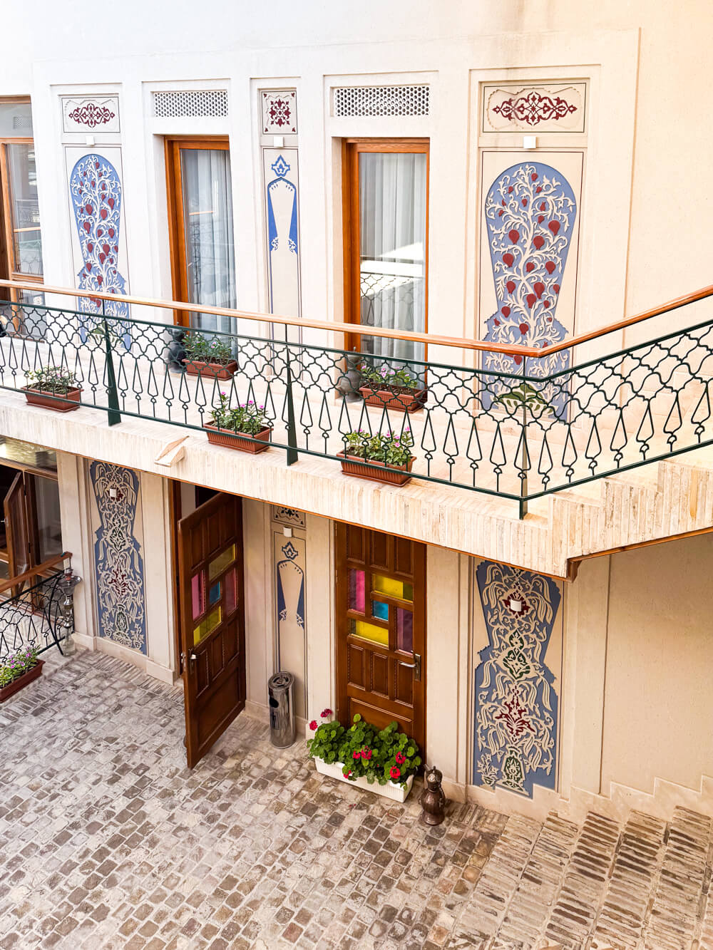The interior courtyard of Duston Boutique Hotel as seen from the second floor