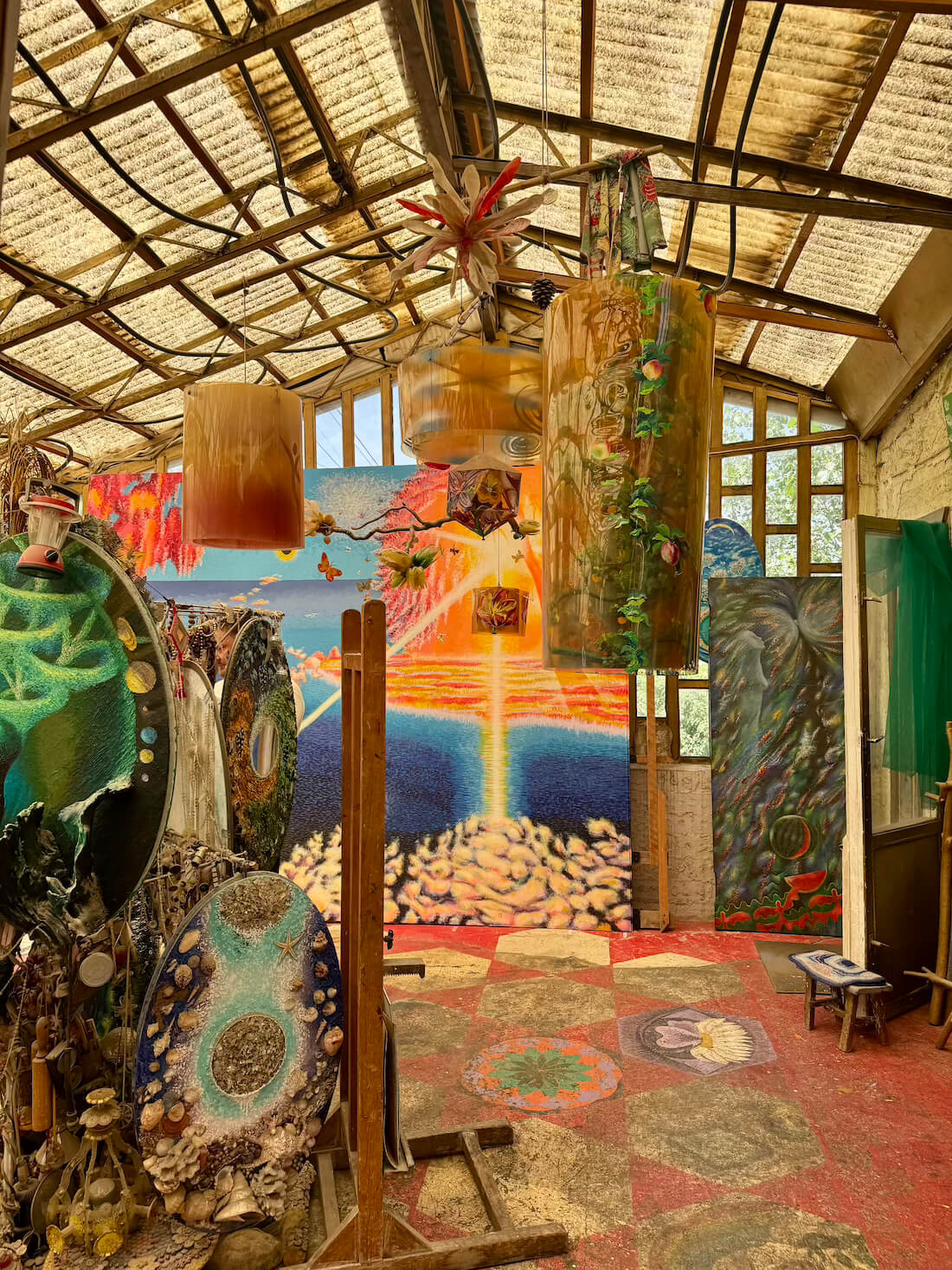 Interior of his house museum with colorful paintings