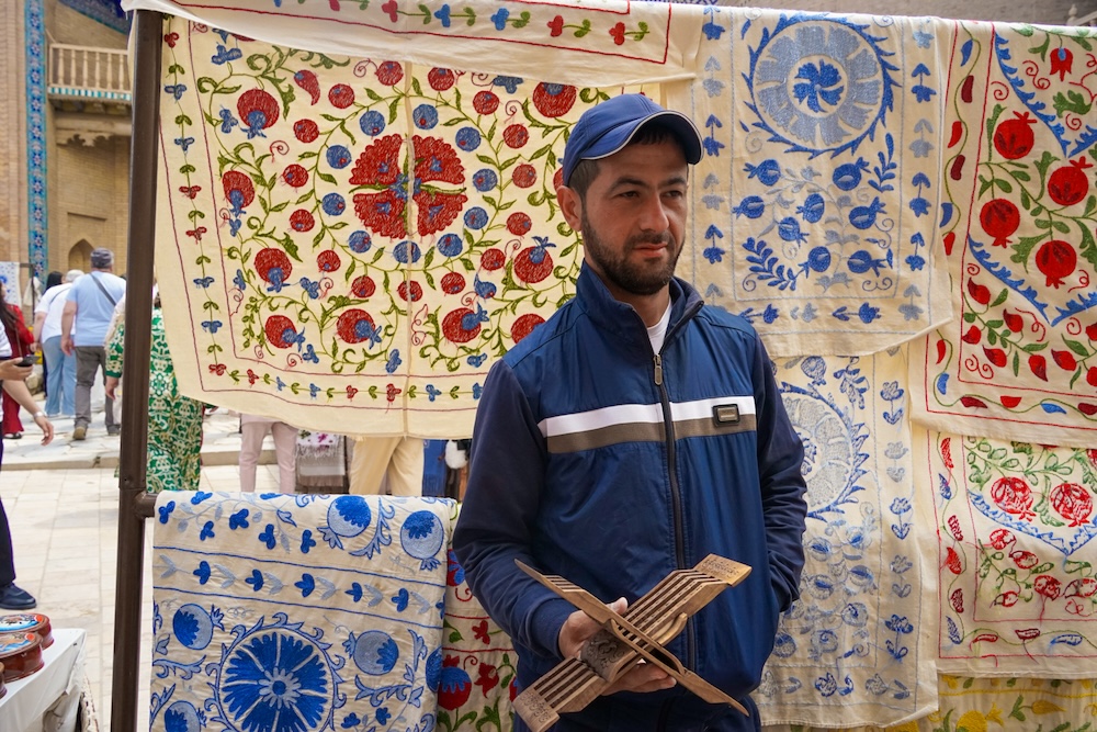 Our guide Umid showing us his woodcarving crafts
