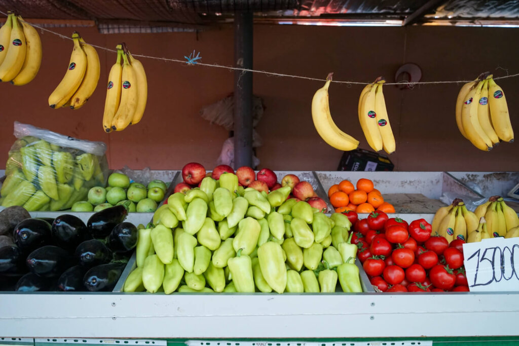 Stall at the market in Nukus with fruits