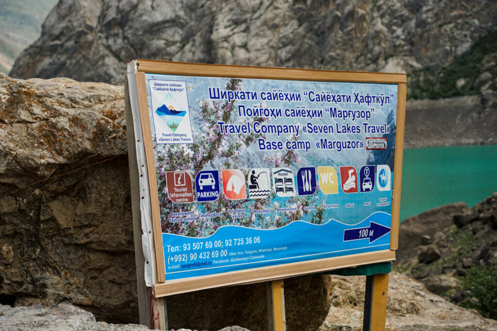 Sign at Marguzor for different amenities
