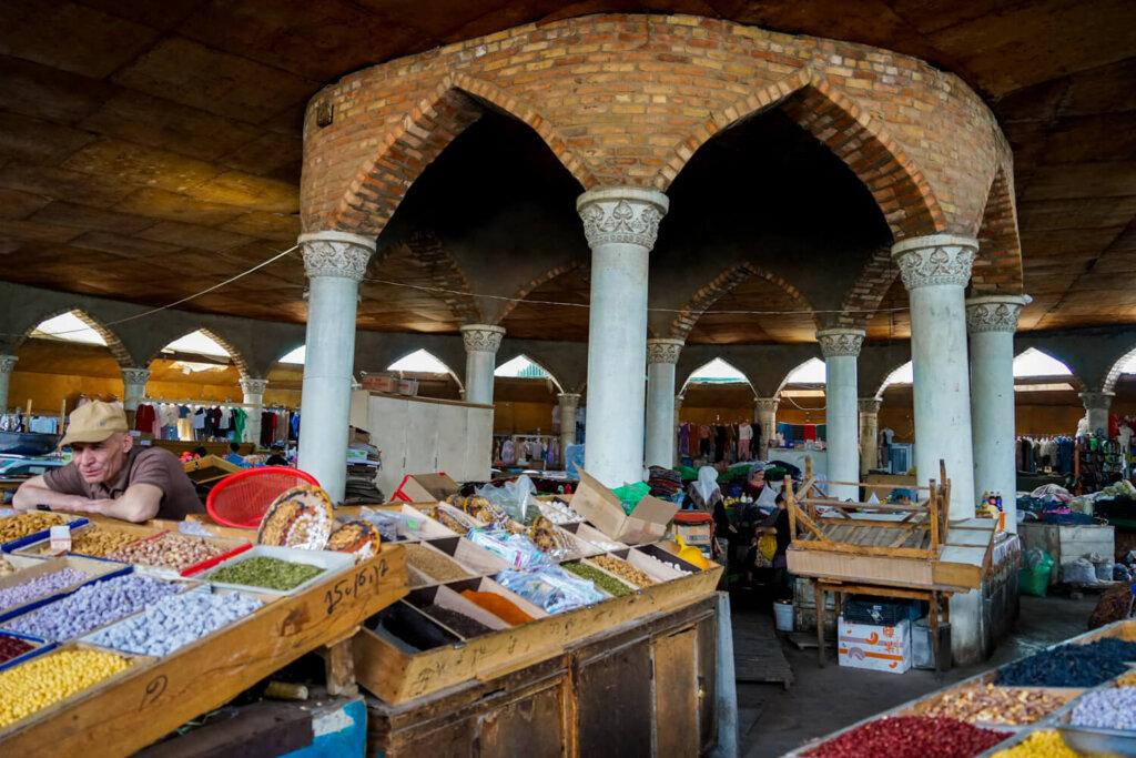 Selling candies and various goods at the Bazaar in Panjakent